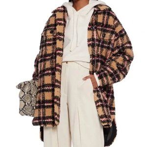NEW Stand Studio Sabi Checked Plaid Faux Shearling Oversized Jacket Shacket